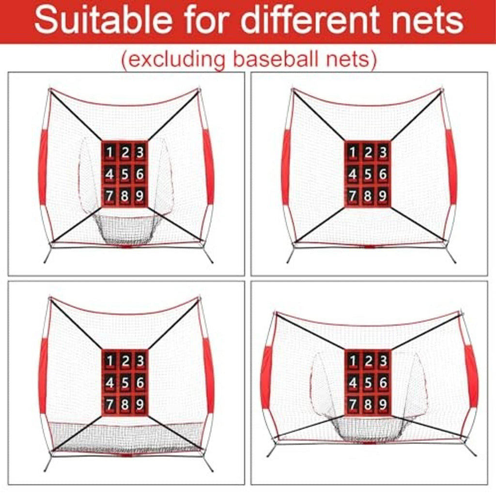 Set of strike zone target net views with red frame and 1–9 grid panels