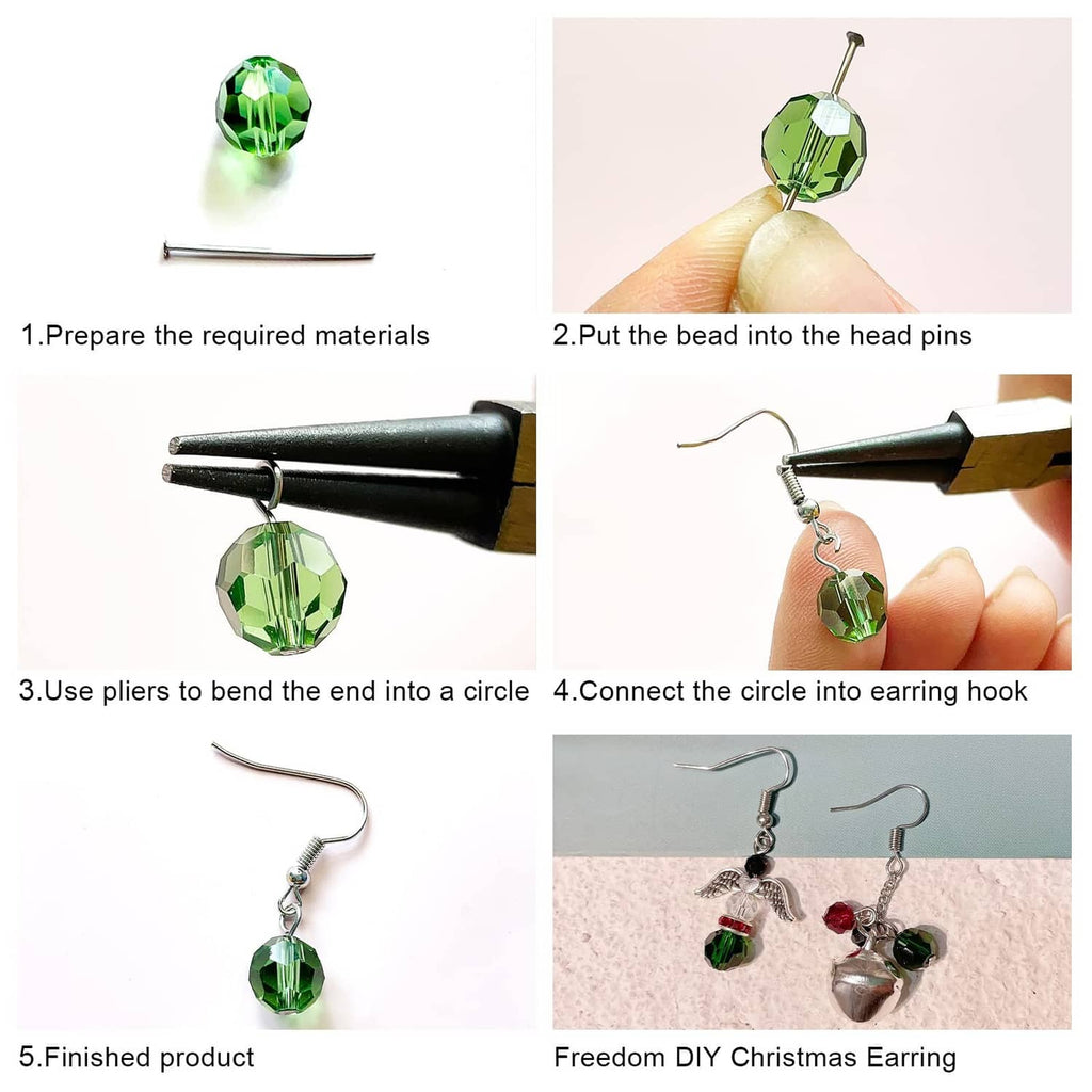 Silver head pins for bead jewelry making, with finished dangling earring design