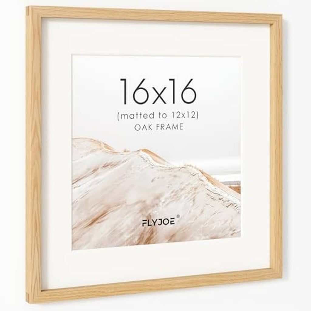 Natural oak 16x16 picture frame with white mat and mountain landscape print
