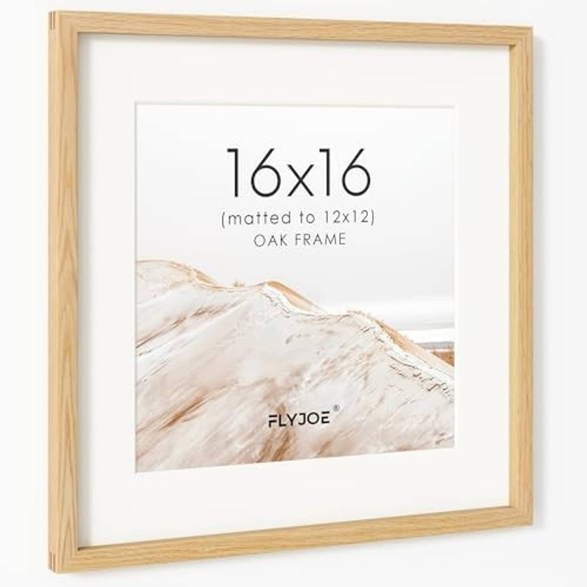 Natural oak 16x16 picture frame with white mat and mountain landscape print