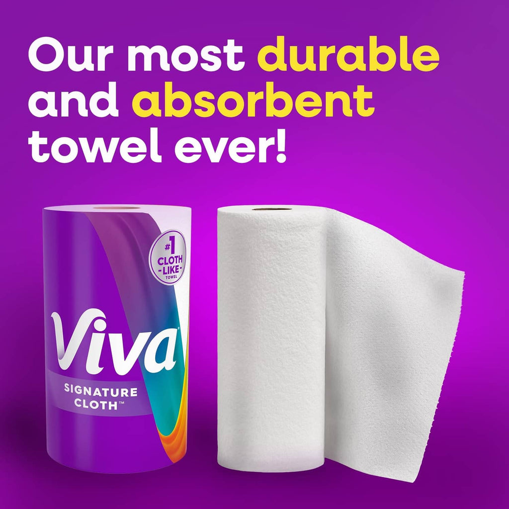Viva Signature Cloth paper towels with roll and sheet stack shown
