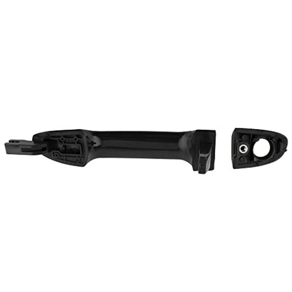 Black exterior door handle backing with screw holes and key trim, front left driver side