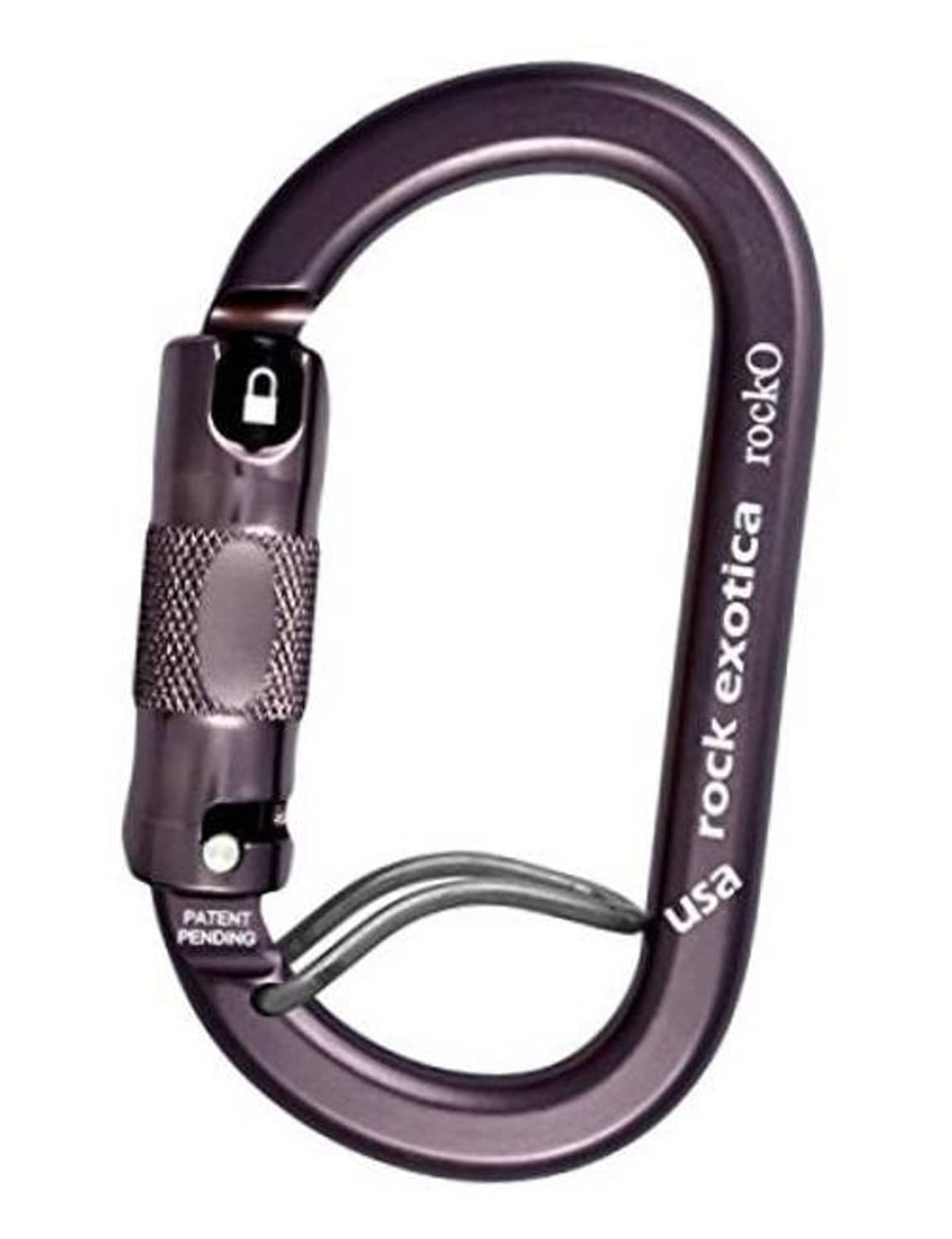 Heavy duty locking carabiner with textured grip and oval gate, dark purple finish.
