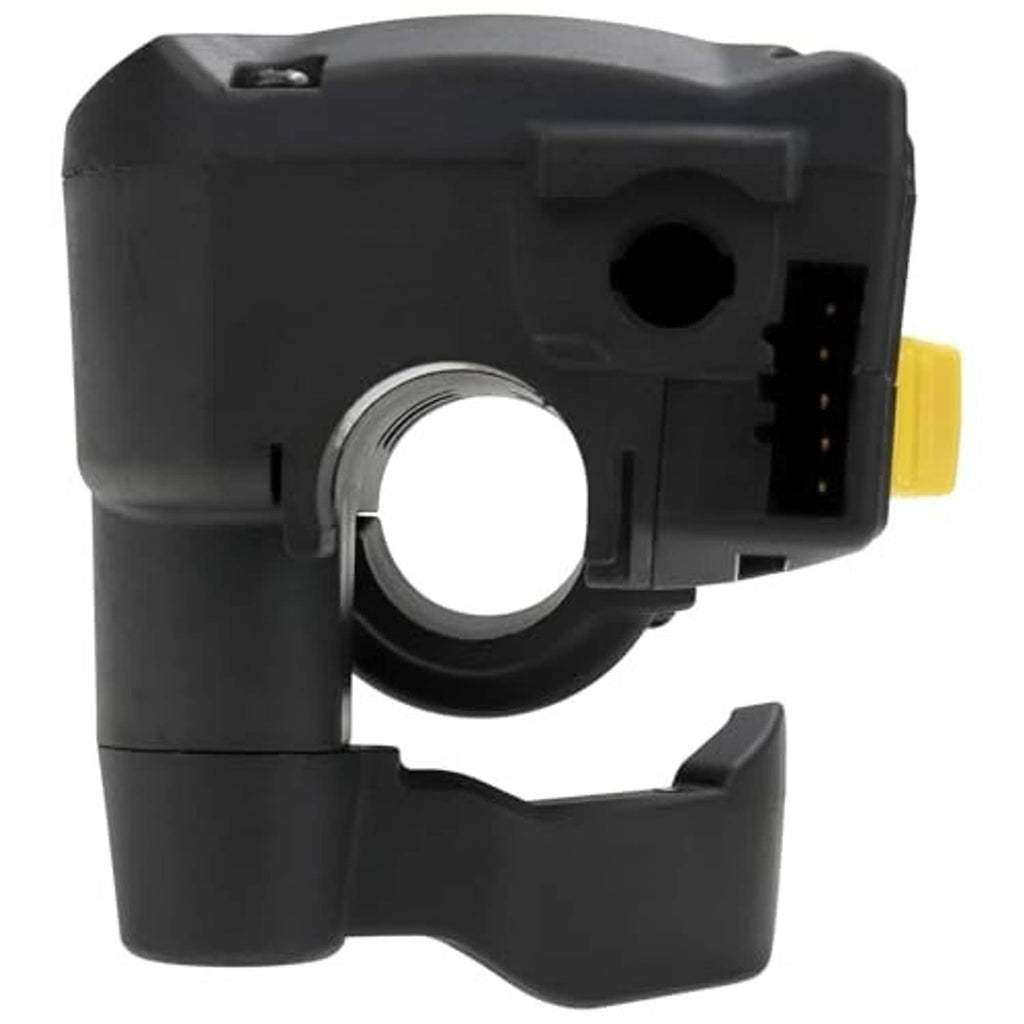 Black control lever housing with yellow connector tab and circular mounting ring