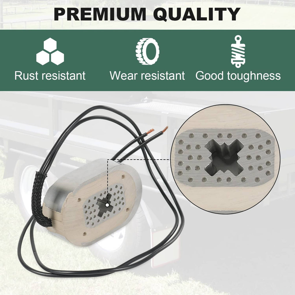 Electric brake magnet kit with two magnets and black wiring; close-up of mounting face