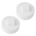 White threaded PVC sewer cleanout plug cap with square top, two angles
