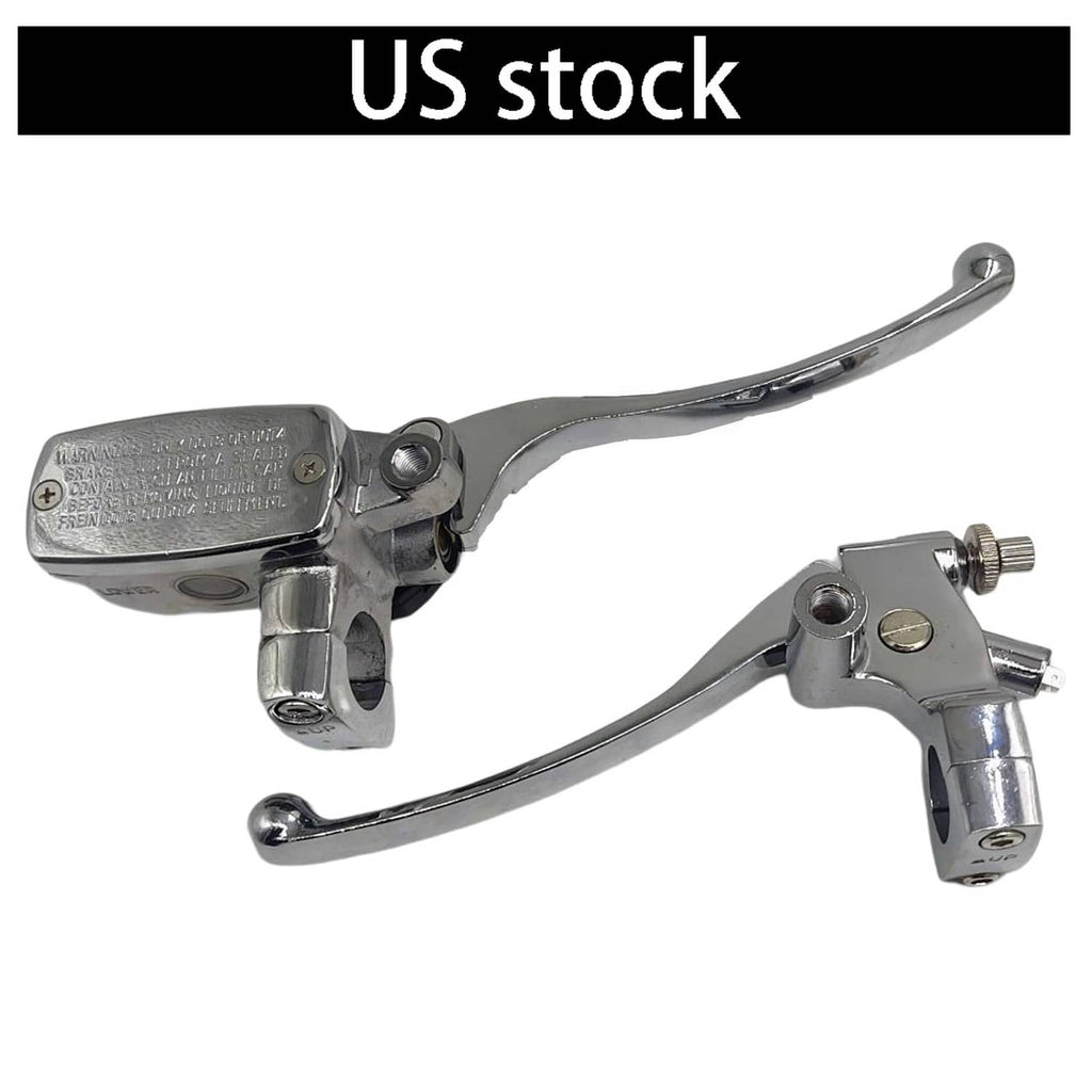 Chrome motorcycle hydraulic brake master cylinder with clutch lever and mounting hardware