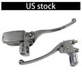 Chrome motorcycle hydraulic brake master cylinder with clutch lever and mounting hardware