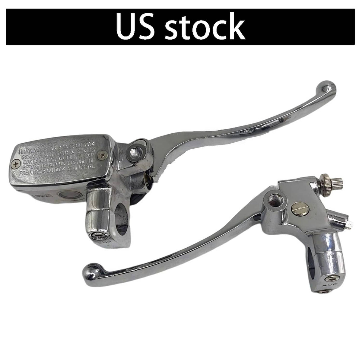 Chrome motorcycle hydraulic brake master cylinder with clutch lever and mounting hardware