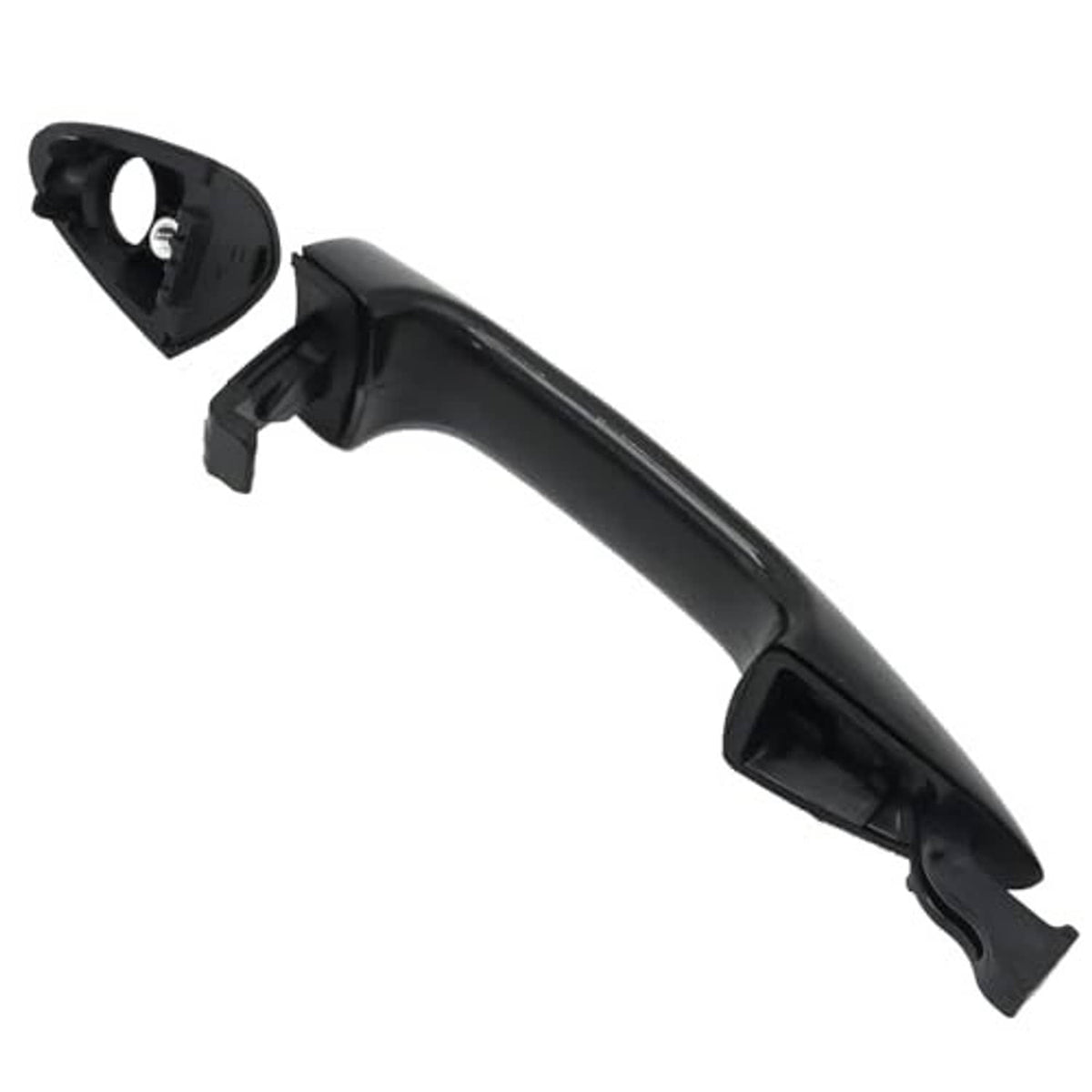 Single front exterior door handle with separate insert tab, dark black
