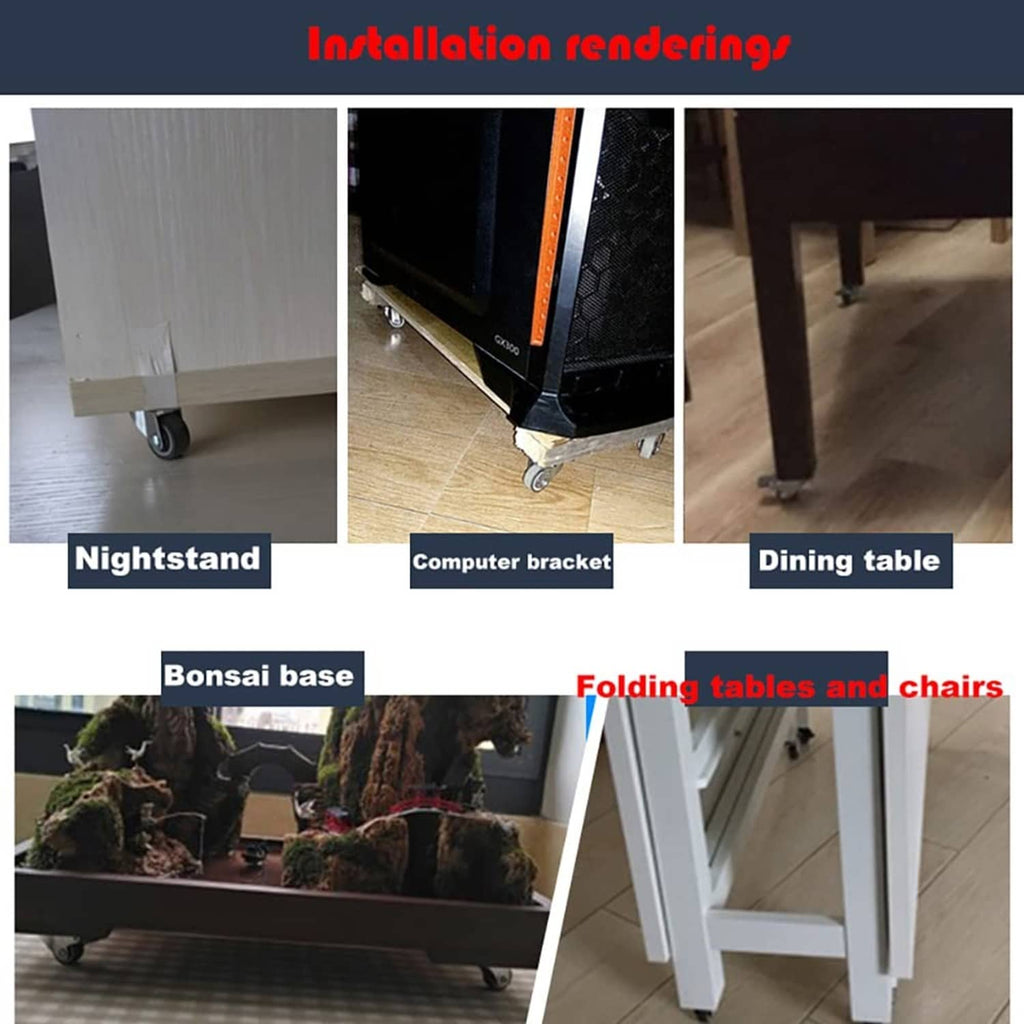 Swivel caster wheels installed under furniture legs on hard flooring