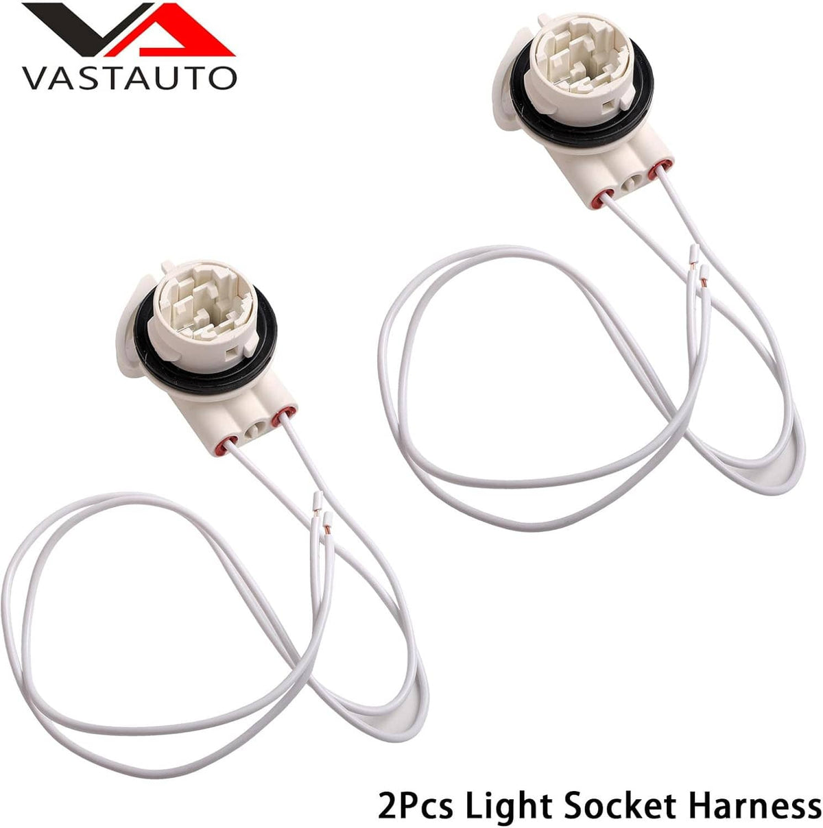 Set of 2 light socket harnesses with white wires and round connector sockets