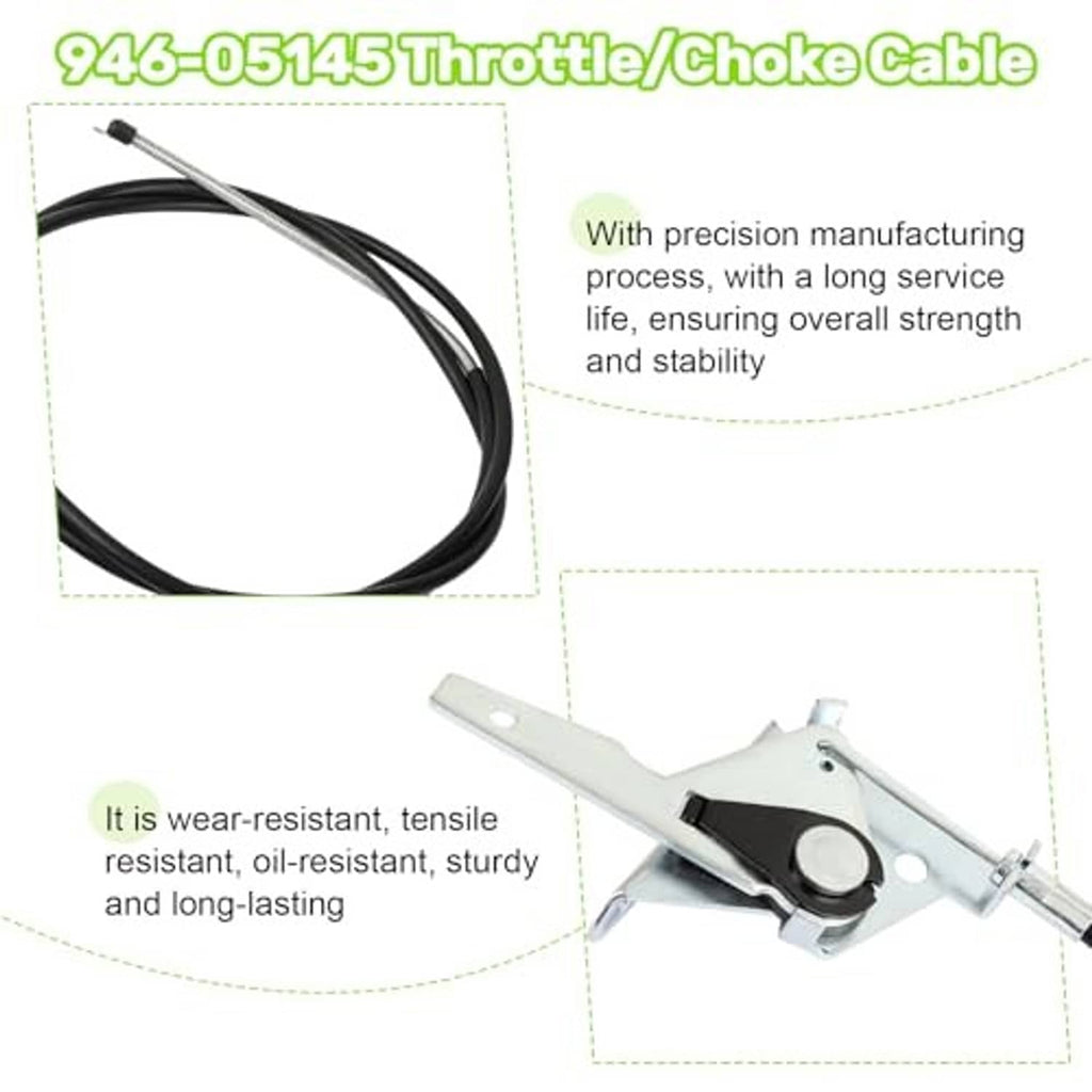 Throttle and choke control cable with black line and metal throttle/choke bracket