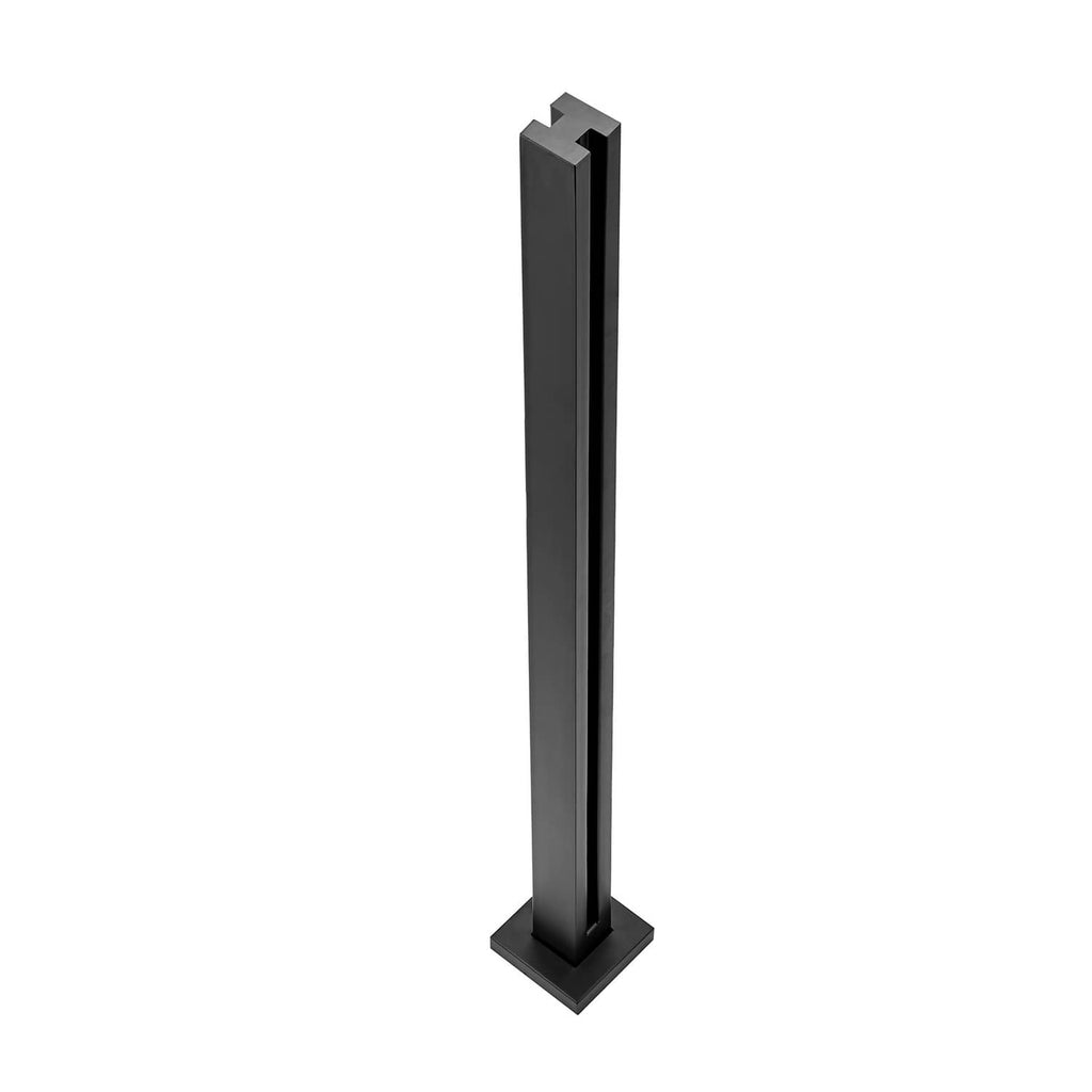 Black glass railing post clamp bracket upright with square floor base