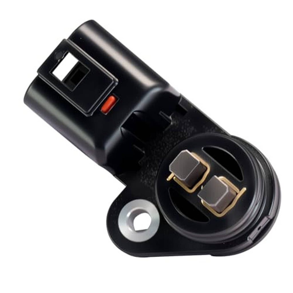 Camshaft position sensor with black connector housing, metal contact points, and mounting eye