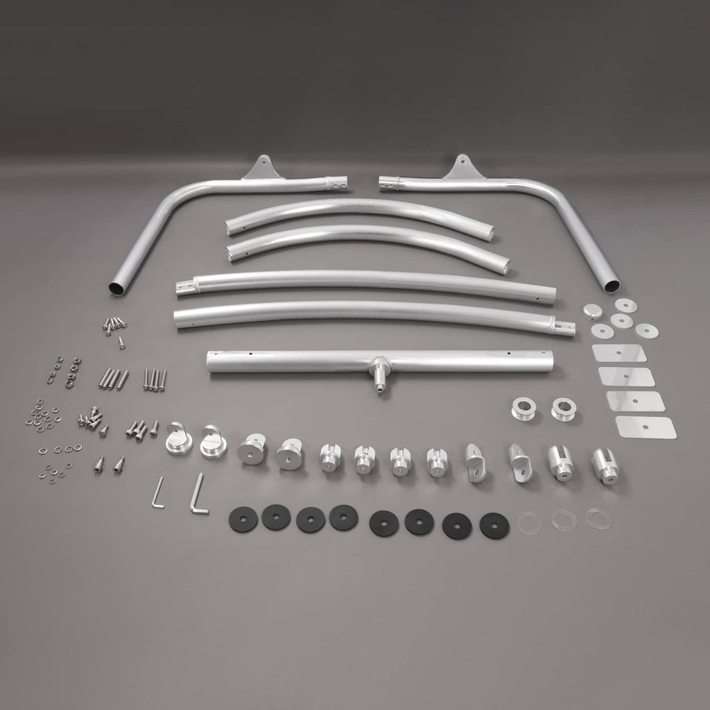 Wakeboard tower aluminum tubing kit with hardware fasteners, clamps, washers, and brackets