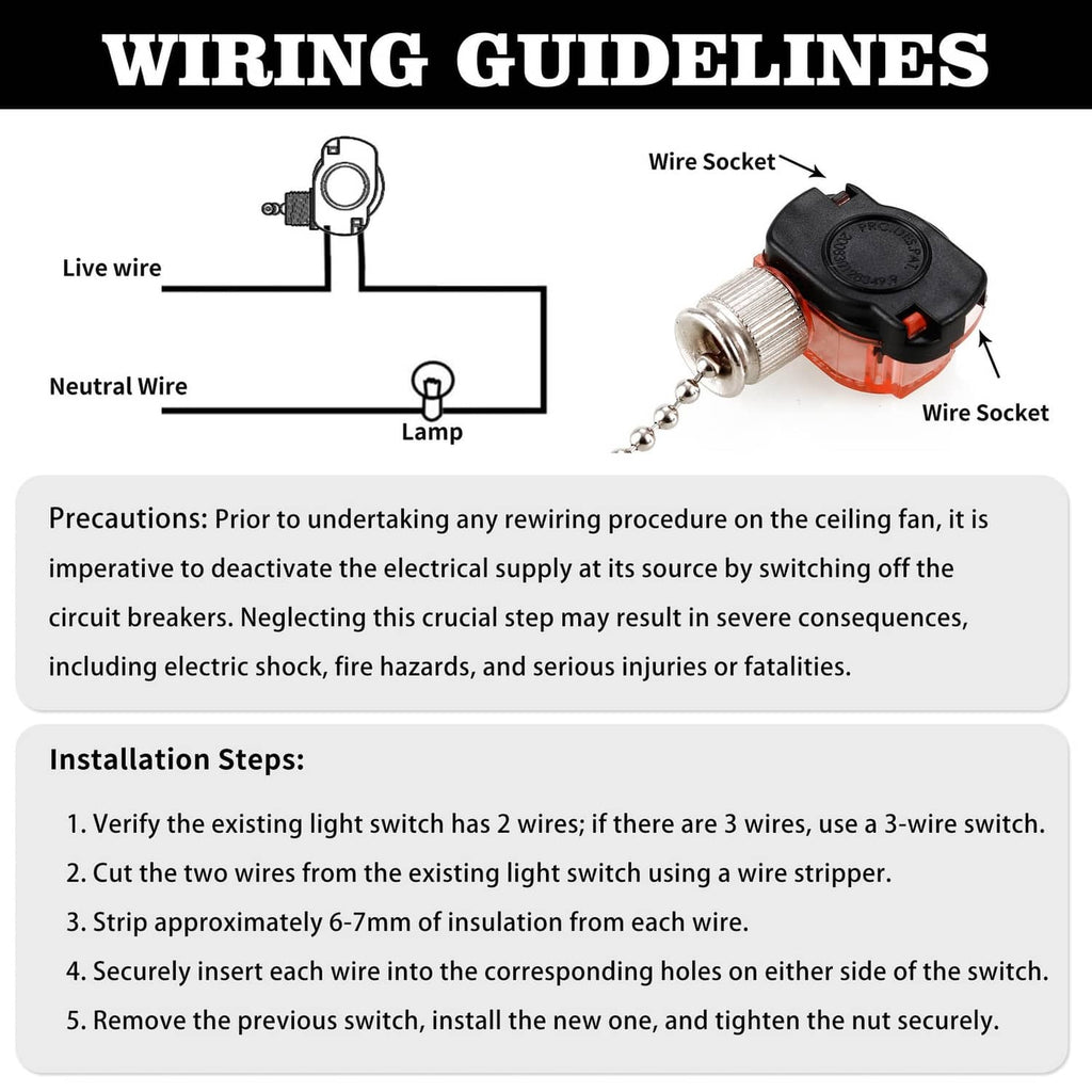 Ceiling pull chain switch wiring diagram with live and neutral connections