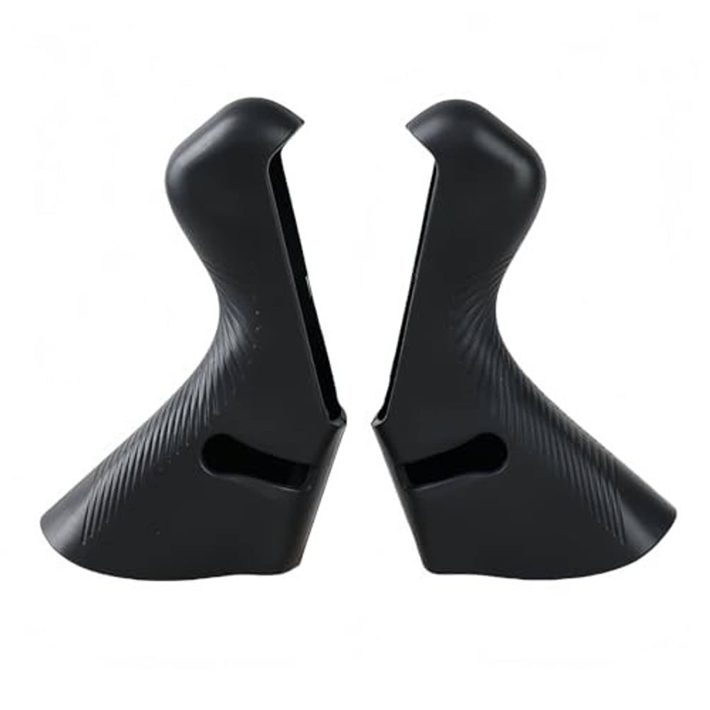 Black brake lever hood covers with textured grip, curved shape and cutout for lever (pair)