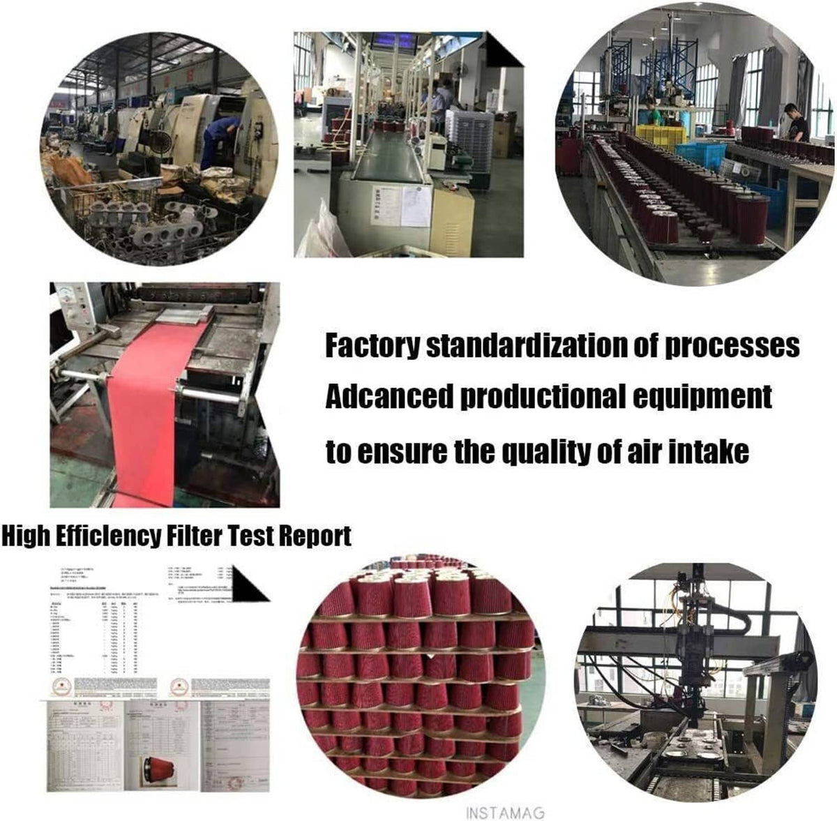 Cold air intake kit manufacturing and filter media inspection collage