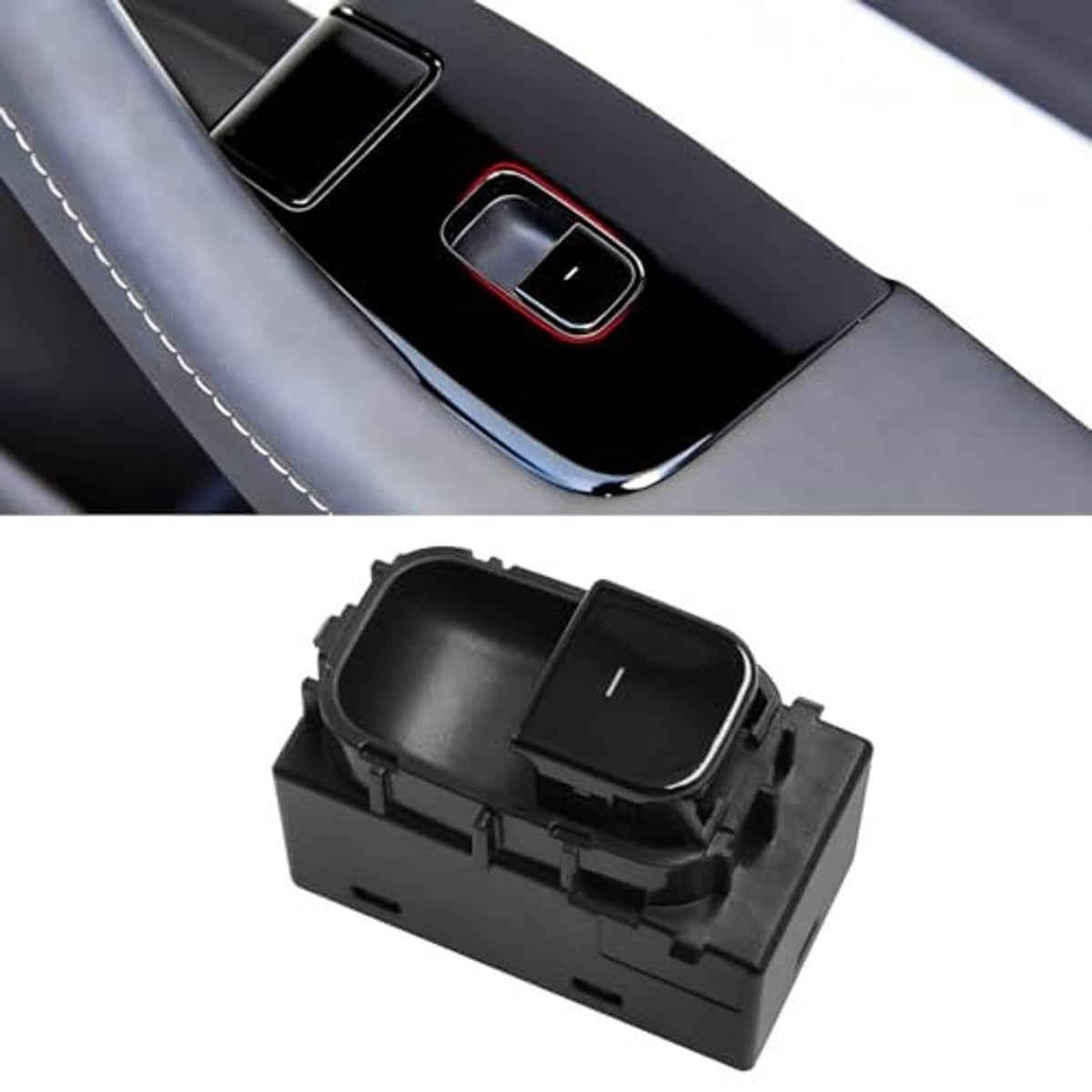 Power window switch module, black housing with square rocker and white indicator