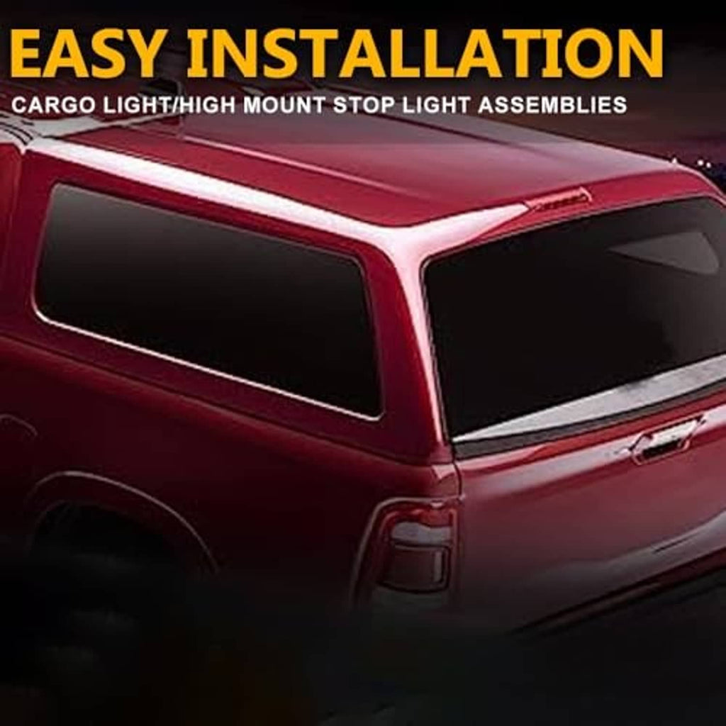 LED 3rd brake light mounted on top of truck cab, red housing