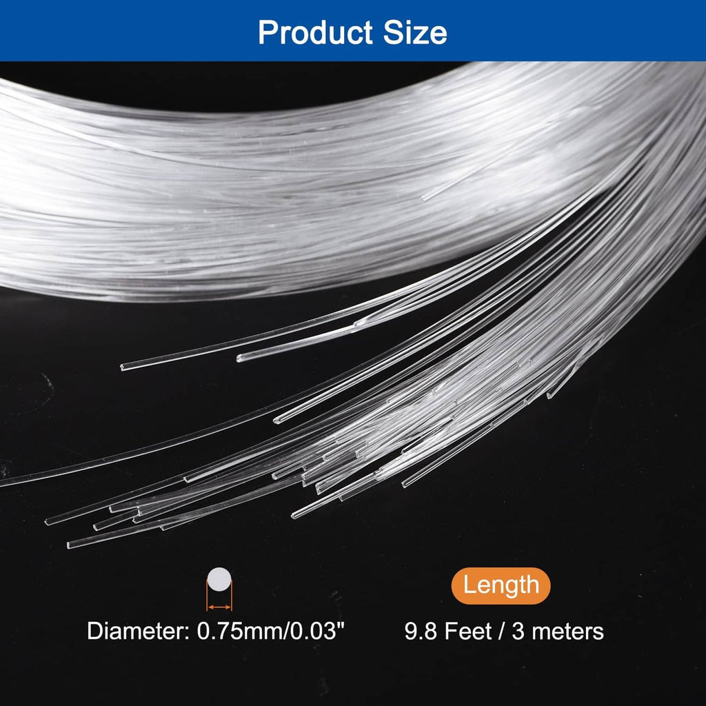 White PMMA fiber optic cable strands, fine fibers fanned out