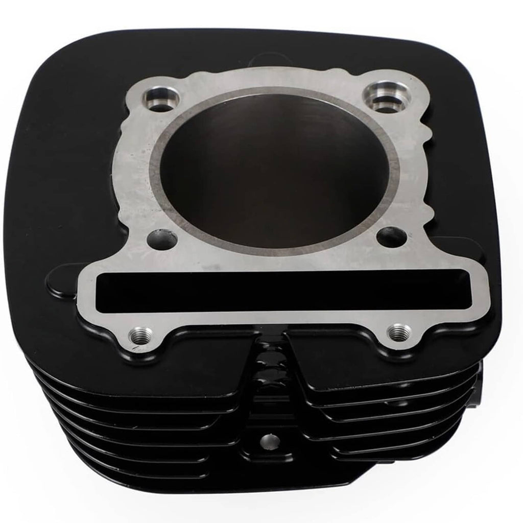 Cylinder barrel with exposed piston bore, black fins, and silver mounting plate