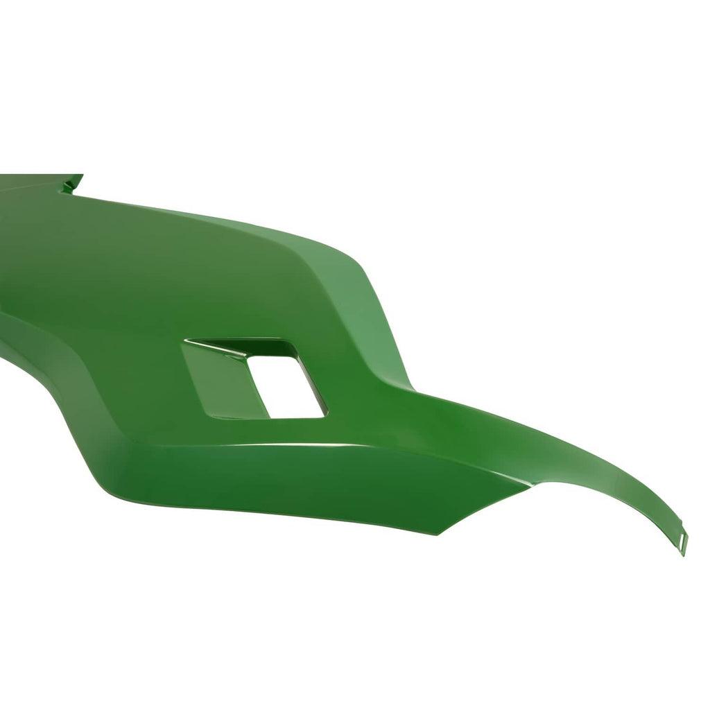 Green right hood side panel with central cutout and curved edge