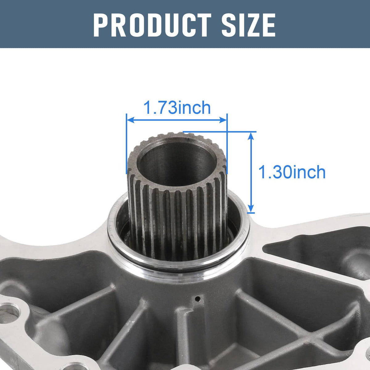 Transfer case gear housing with toothed output shaft, close-up size view