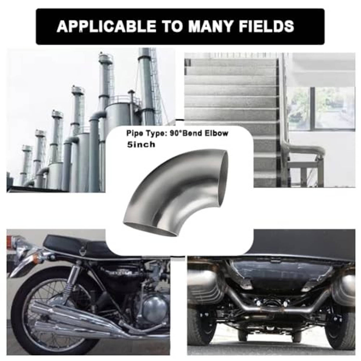 90-degree 5-inch stainless steel exhaust elbow pipe, curved silver elbow section