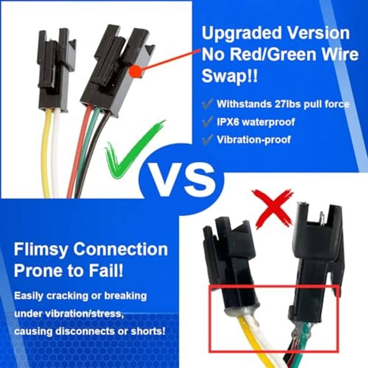 Full twist throttle wiring connectors with upgraded secure connection design, grey grips