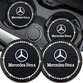 Black oval car cup holder coasters with Mercedes-Benz logo and rhinestone edge