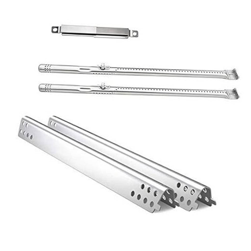 Stainless steel grill heat plate set with perforated shields and mounting bracket