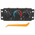 A/C climate control module panel with three rotary fan/temperature knobs and icon labels