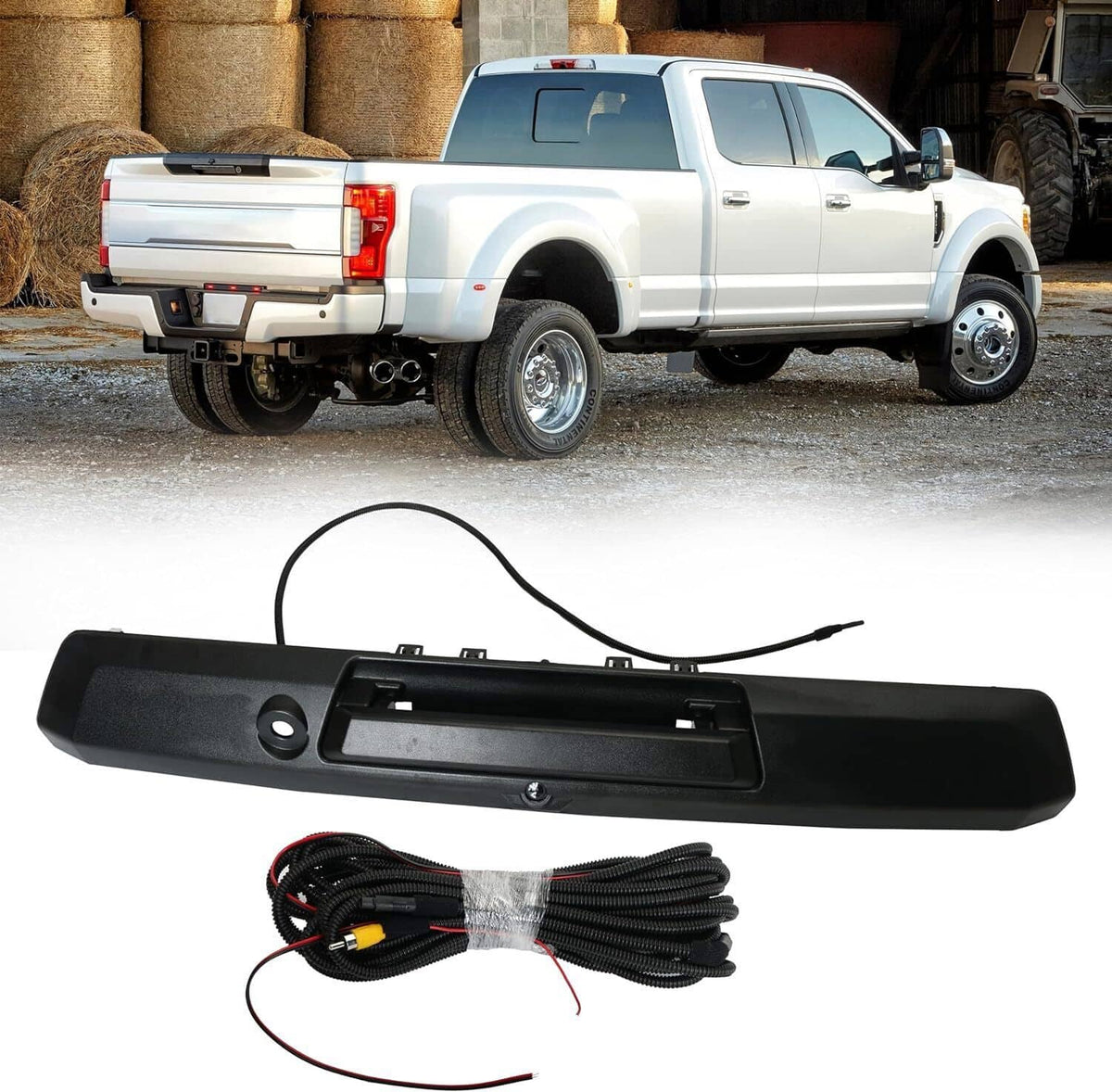 Tailgate handle backup camera with cable kit, black module and wiring set