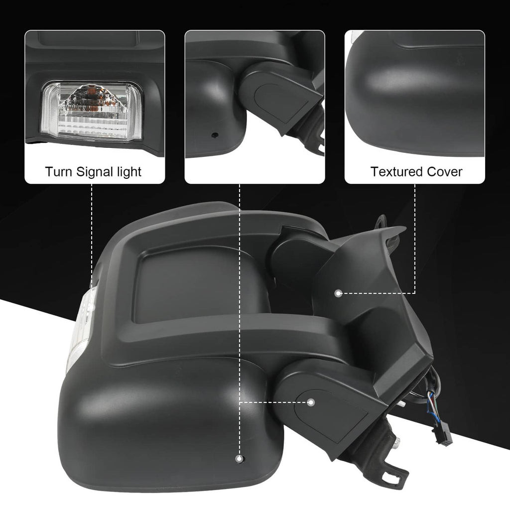 Right passenger door mirror with integrated turn signal light and textured cover