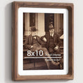8x10 walnut wood picture frame with white mat and tempered glass, front view