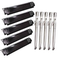 Set of five black porcelain steel grill burner tubes with stainless mounting hardware