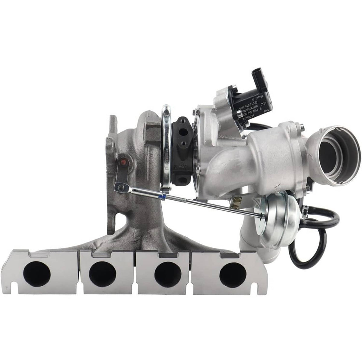 Turbocharger with wastegate actuator and compressor outlet flange