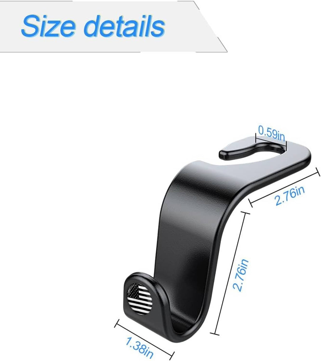 Black U-shaped headrest hook size detail with curved top and ridged side grip