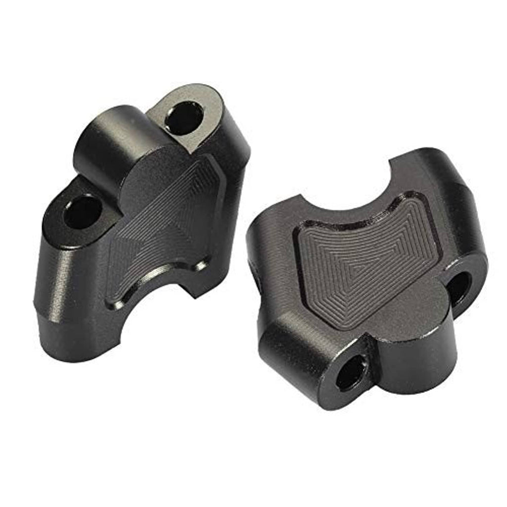Black CNC handlebar riser mounts with textured grip pads and bolt holes