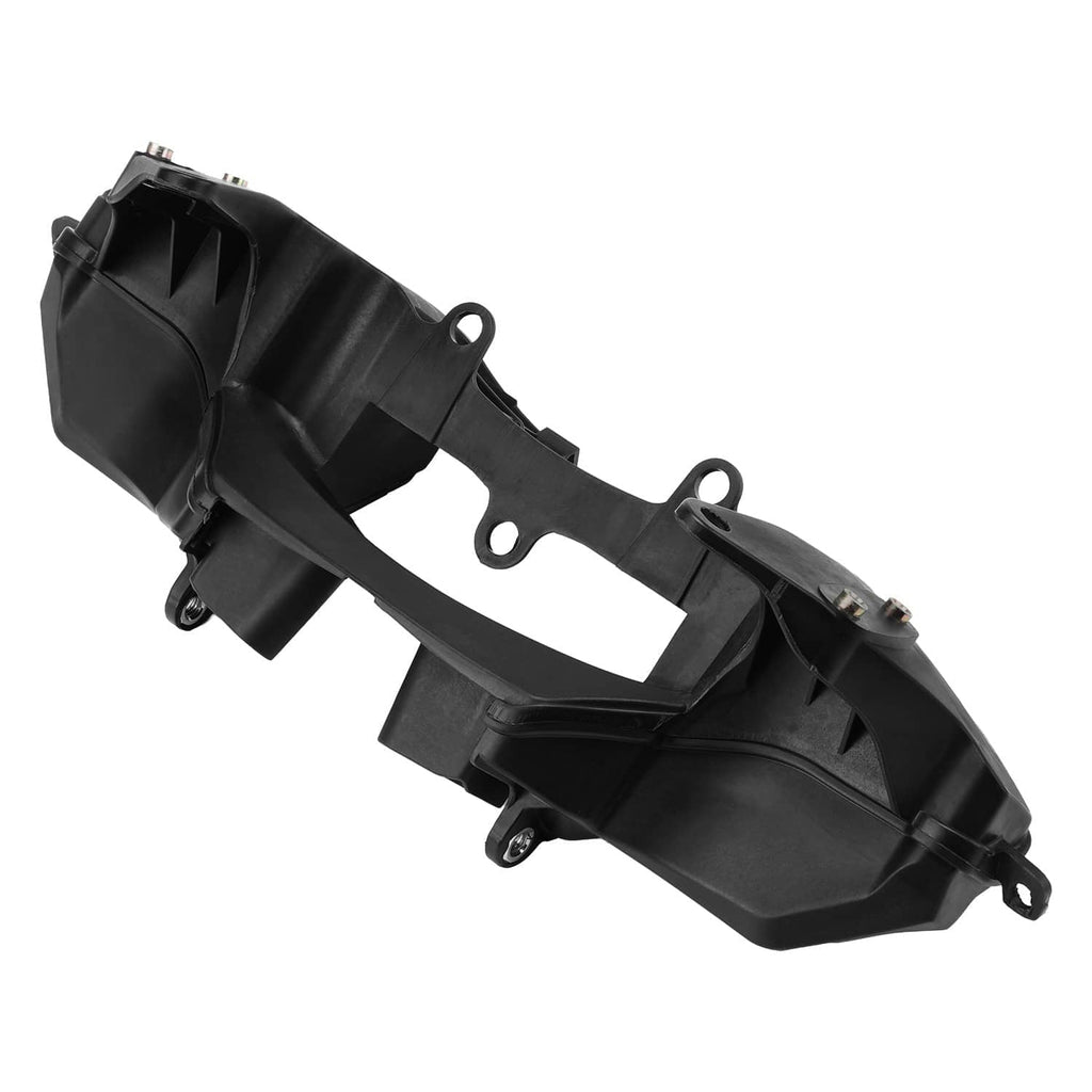 Black plastic front upper fairing bracket stay with curved shape and mounting points