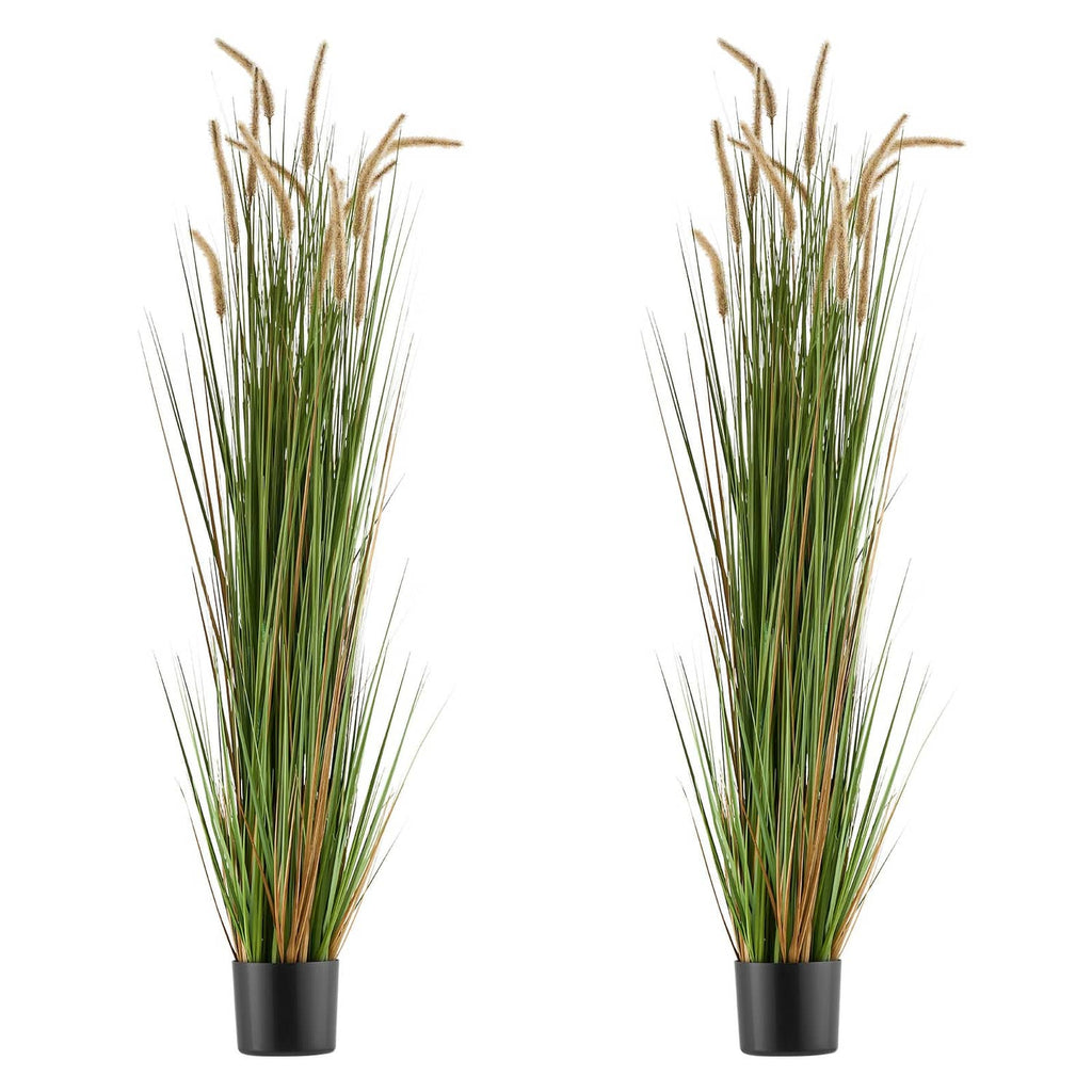 Artificial horsetail reed grass set of 2 in black pots, green and tan blades