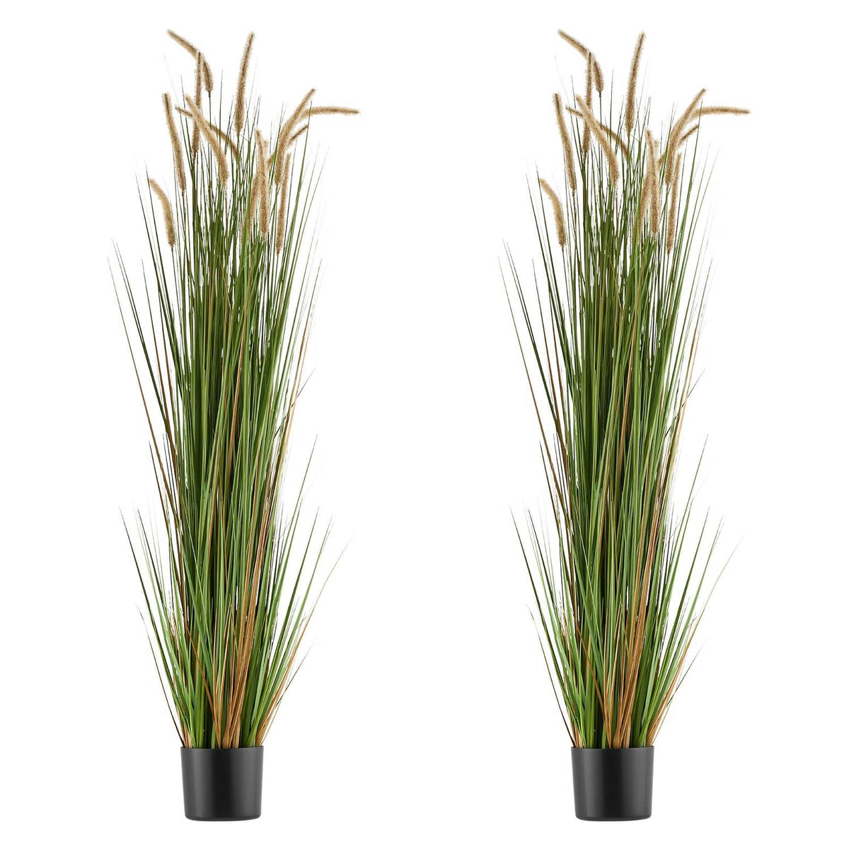 Artificial horsetail reed grass set of 2 in black pots, green and tan blades