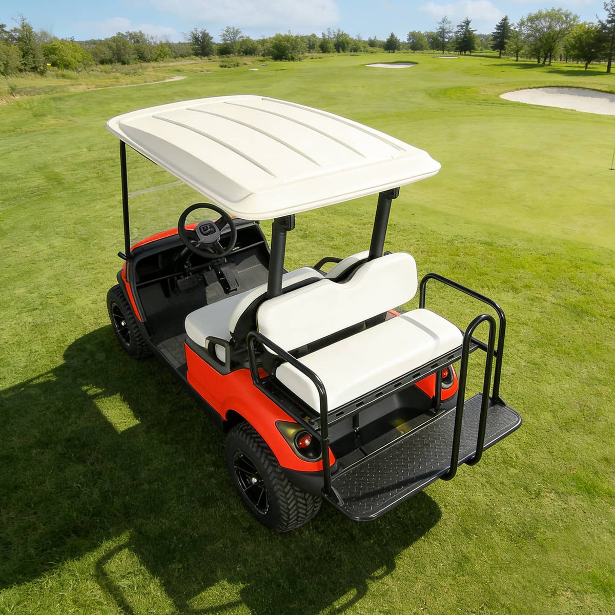 White seat bottom and backrest cushions on a golf cart