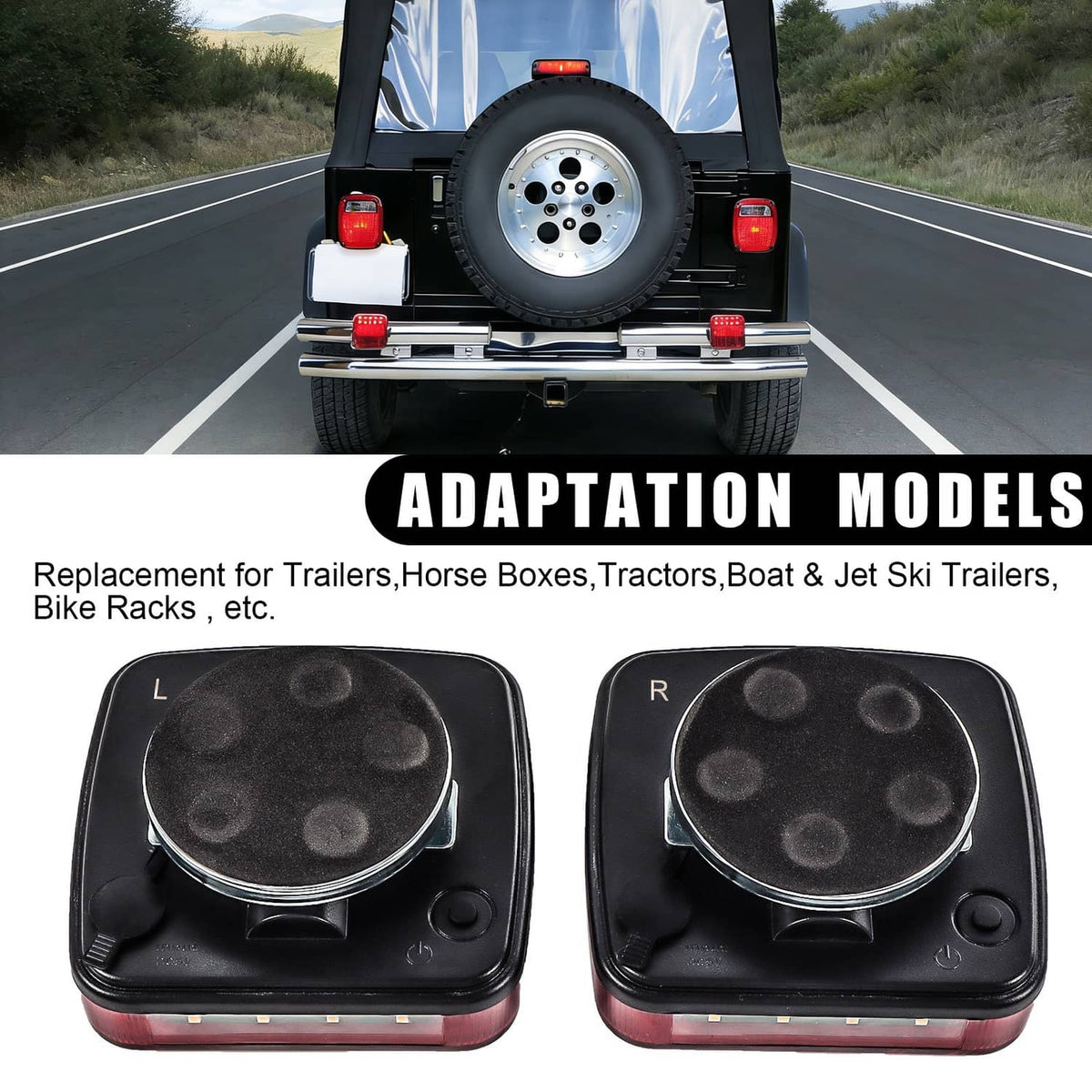 Tail light kit installed on a vehicle rear, showing two red square LED lamps