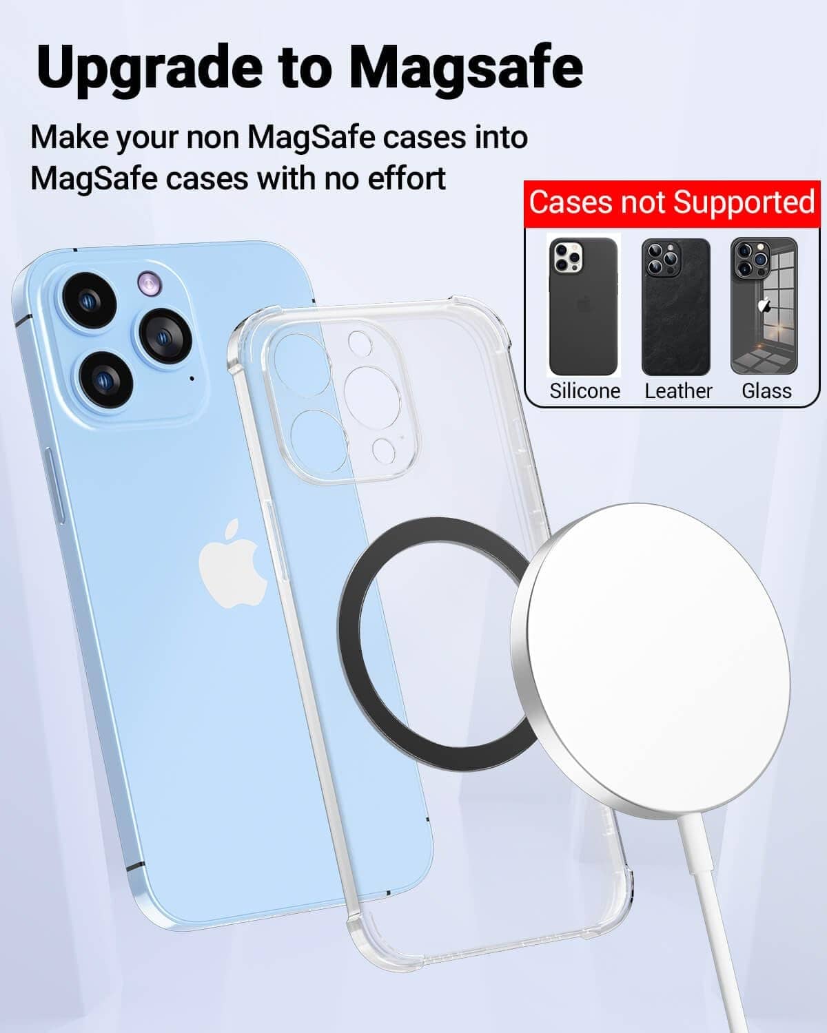 Four black magnetic ring stickers shown on phone backs