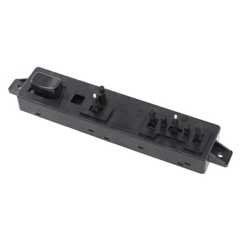 Black power seat switch with round button, rectangular cutout, and mounting bracket