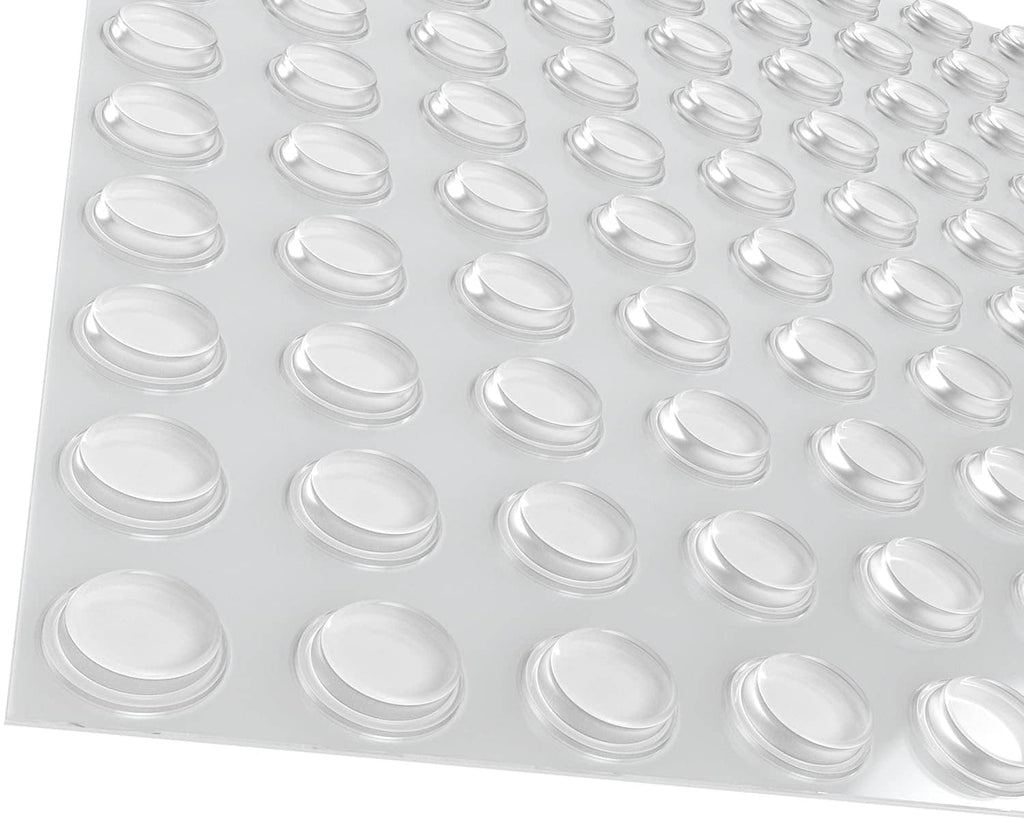 Sheet of clear self-adhesive dome bumper pads, multiple pieces for cabinets.