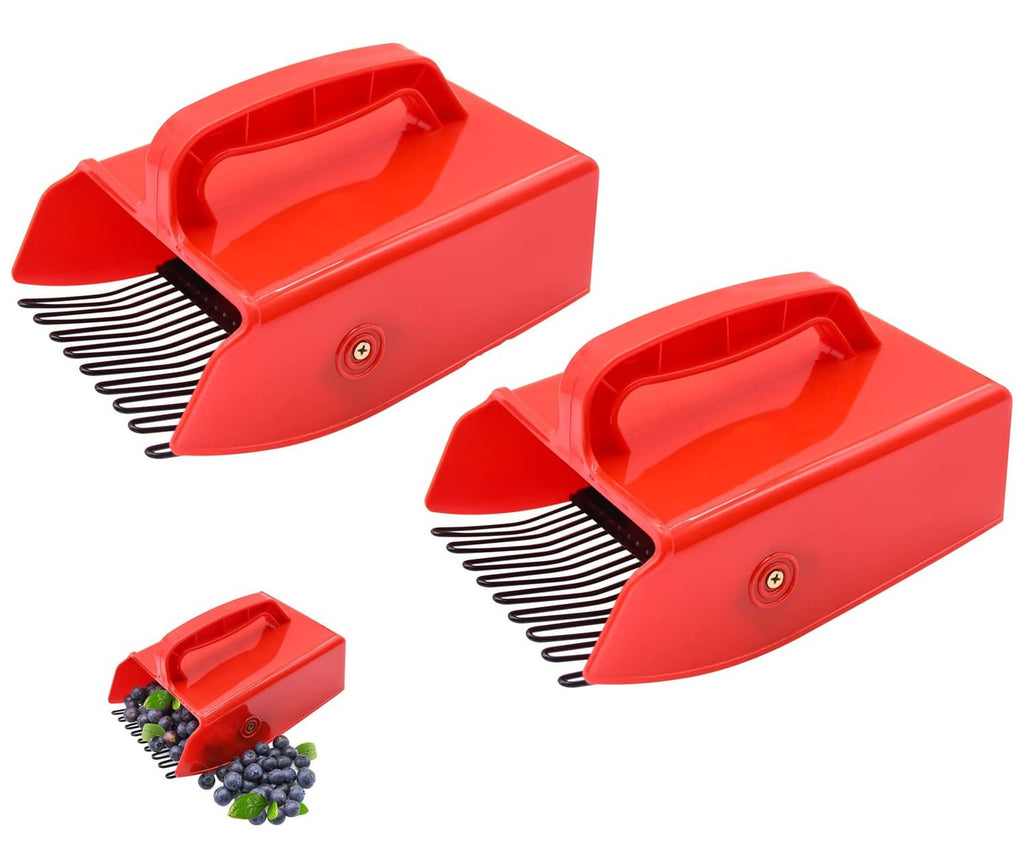Red berry picker rake set with metallic comb teeth, 2-pack tools